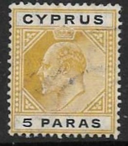 CYPRUS SG60a 1908 5pa BISTRE AND BLACK BROCKEN TOP LEFT TRIANGLE USED