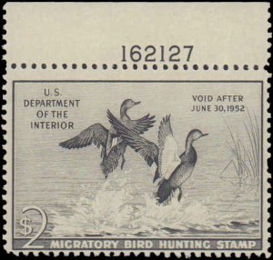 United States #RW18, Complete Set, Plt Single, 1951, Birds, Never Hinged