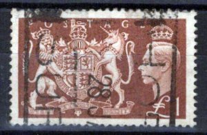 Great Britain 289 used VF £1 George VI and Royal Coat of Arms ZAYIX 0224S0291