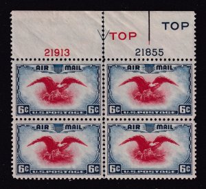 1938 Airmail 6c bi-color Sc C23 Eagle & Shield MNH plate block Type 2 (HJ