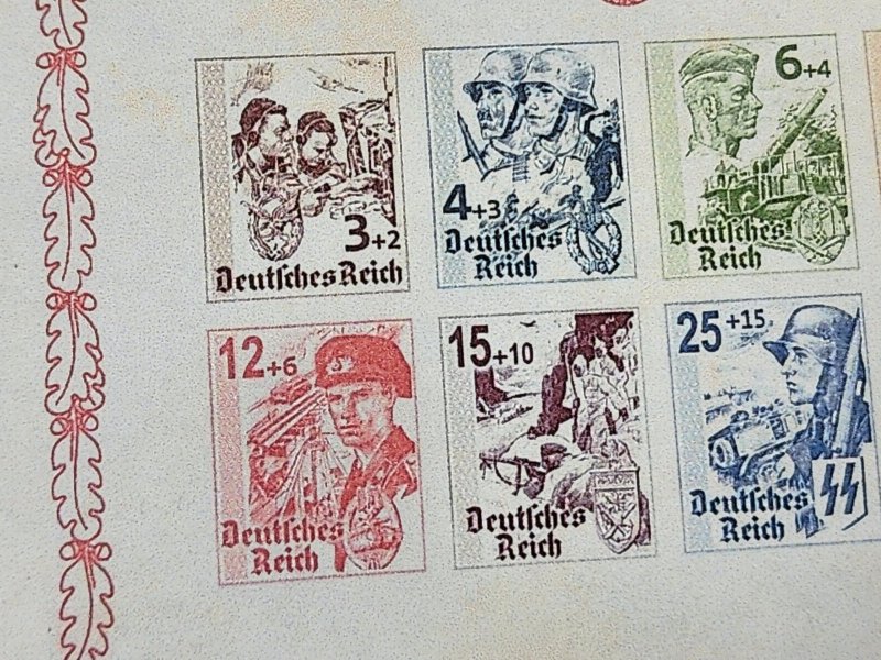 WW2 WWII German Third Reich Nazi Military War branches Souvenir stamp Sheet 1942