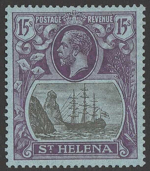 ST. HELENA 1922 KGV Ship 15/- grey & purple on blue. MNH ** with Certificate.