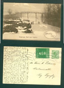 Denmark. 1915 Christmas Card. Seal + 5 Ore.Hojbro Bridge Odense. Kgs. Lyngby