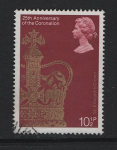 Great Britain  #836  used 1978  anniversary coronation 10 1/2p