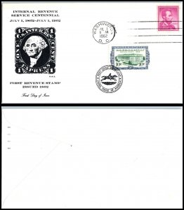 1962 Revenue Sc R733 FDC with RSS cachet 10c Documentary stamp Washington (W8