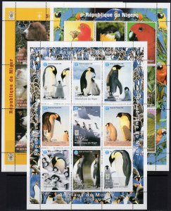 Niger 1999 Sc#1009/1011 DOGS/PARROTS/PENGUINS 3 Sheets of 9 MNH