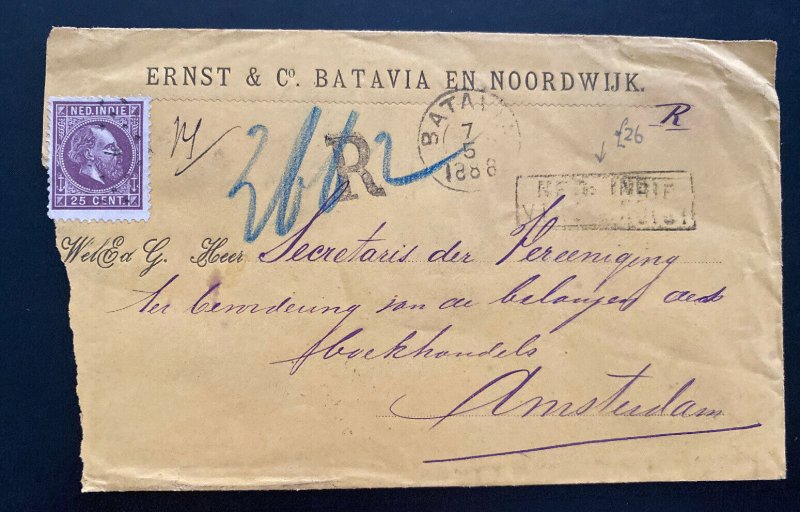 1888 Batavia Netherlands indies Commercial Was Seal Cover To Amsterdam Holland 