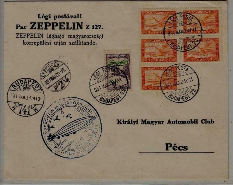 Hungary Zeppelin cover 28.3.31 Budapest-72