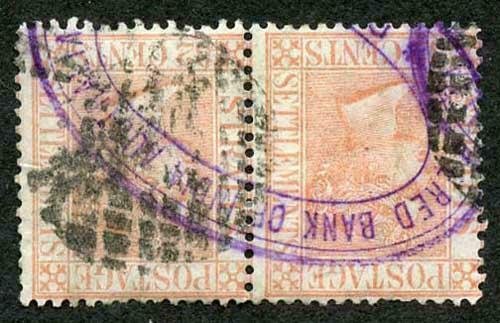 Straits Settlements SG18w 32c pale red PAIR wmk Crown CC INVERTED RARE