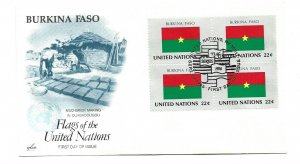 United Nations #479 Flag Series 1986, Burkina Faso, ArtCraft, block of 4 FDC