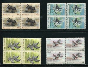 Australia 1203 - 1206 Water Birds, Swan Set of Blocks of 4 Stamps MNH 1991