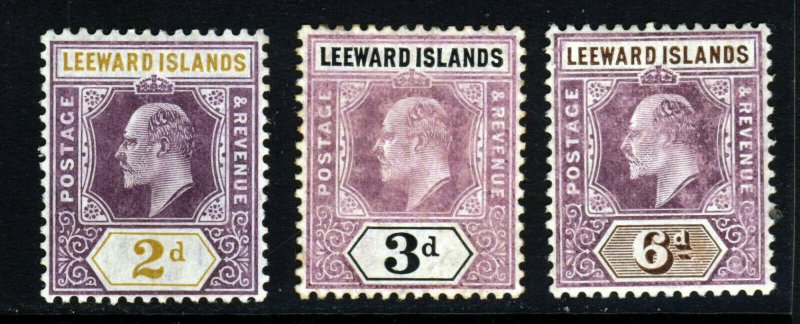 LEEWARD ISLANDS King Edward VII 1905-8 Wmk Mult Crown CA SG 31 SG 33 SG 34 MINT