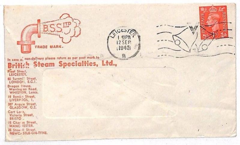 KK75 1945 British Steam Specialists Cover Leicester England GB {samwells-covers}