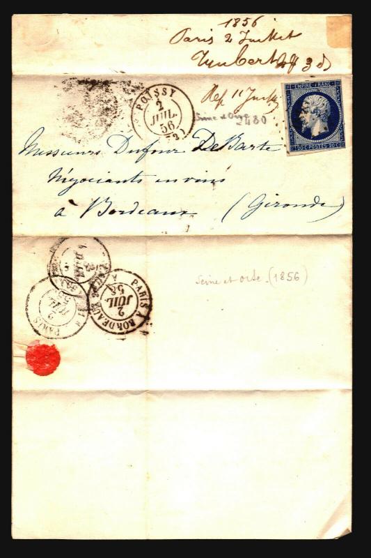 France 1856 Letter Cover / Paris to Bordeaux - Z15687