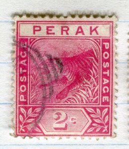 MALAYA  PERAK 1892 classic Tiger issue used 2c. value