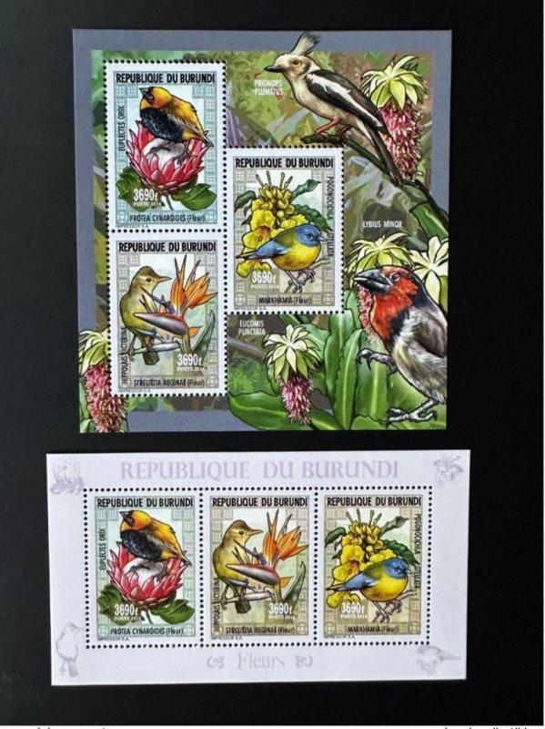 Burundi 2014 / 2015 Mi. 3567 - 3569 Birds Flowers Birds Flowers Flowers-