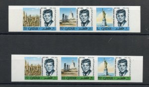 QATAR SCOTT #102/02A JOHN F. KENNEDY MEMORIAL IMPERF SET OF STRIPS(3) MINT NH