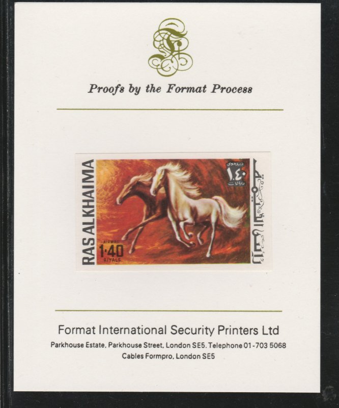 RAS AL KHAIMA 1972 HORSES  imperf on FORMAT INT PROOF CARD