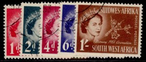 SOUTH WEST AFRICA QEII SG149-153, 1953 CORONATION set, FINE USED. 