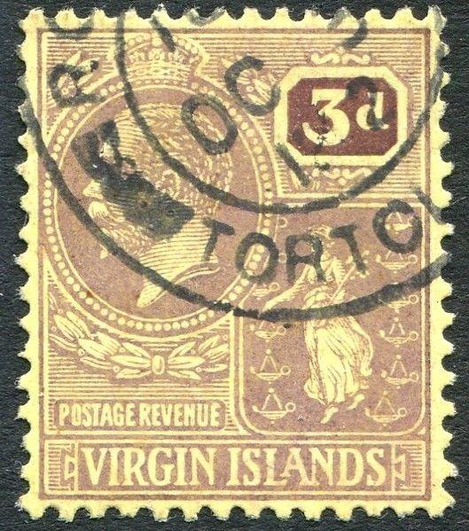 BRITISH VIRGIN ISLANDS-1922 3d Purple/Pale Yellow Sg 96 FINE USED V25041
