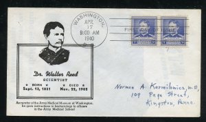 US 877 M=35 Walter Reed Famous American Clarence Reid cachet FDC ADDR 