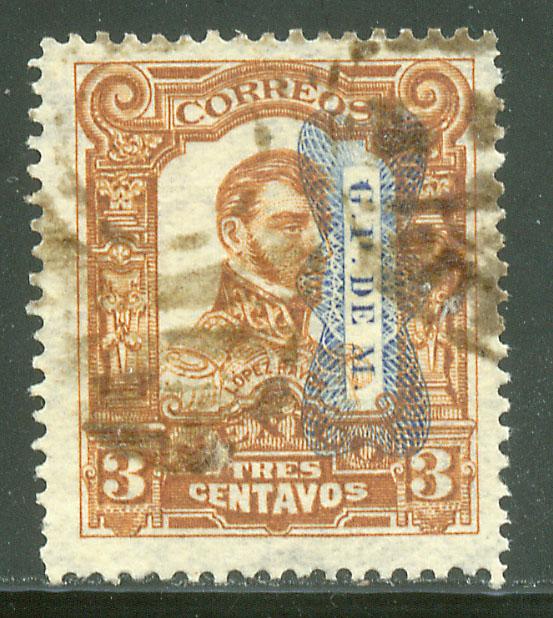 MEXICO 519Var, 3c CORBATA REVOLUTIONARY OVERPRINT INV (READING DOWN). USED (783)