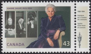 Canada 1994 MNH Sc 1509 43c Jeanne Sauve with 1980-1984 tab