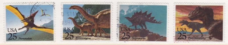 USA -1989 Prehistoric Animals Set x 4 used -25c Sc#2422-2425