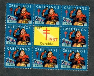 MNH Christmas Seals from 1937 block of 9