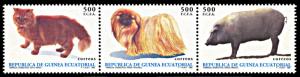 Equatorial Guinea 210, MNH, Household Pets strip--Cat, Dog, Pig