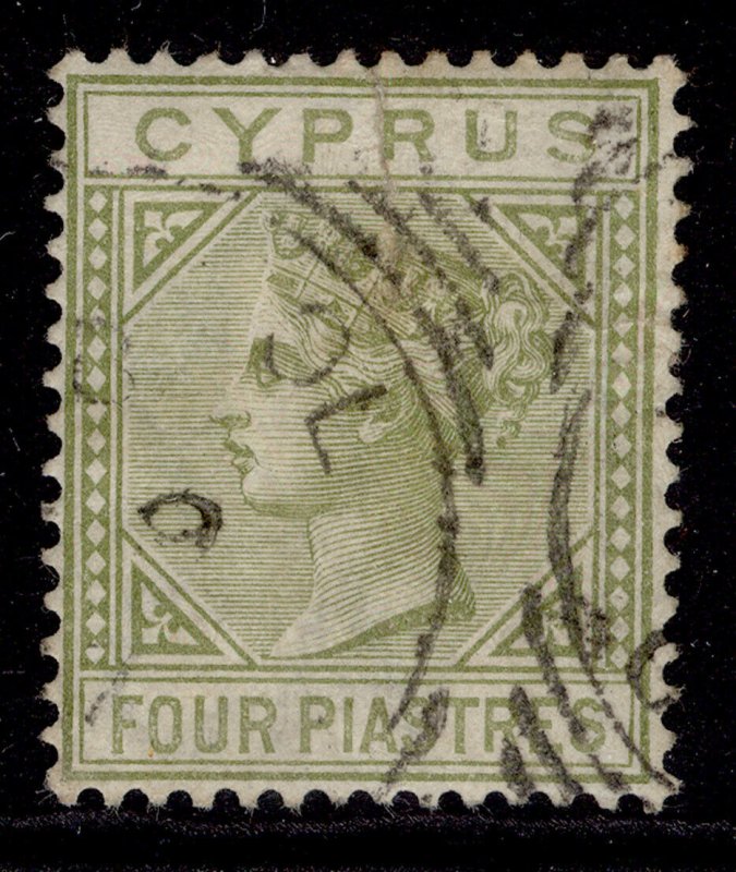 CYPRUS QV SG20, 4pi pale olive-green, USED. Cat £40. DIE I