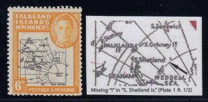 Falkland Islands, SG G6b, MNH Missing I in Shetland Is. variety