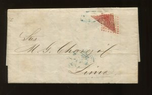 Ecador 6d Bisect 4r red Coat-of-Arms Stamp on 1869 Cover from Guayaquil to Lima