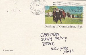 U.S. Kalamazoo 1987 Cancel Settling of Connecticut 1636 Illust Post Card 44627