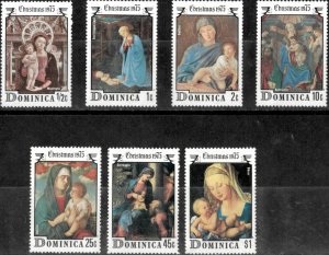 Dominica 1975 - Christmas Art - Set of 7 Stamps - Scott #447-53 - MNH