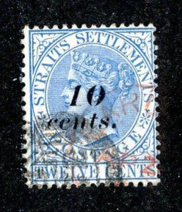 1881 Straits Settlements Sc# 34 used cv $12 ( 8105 BCXX )