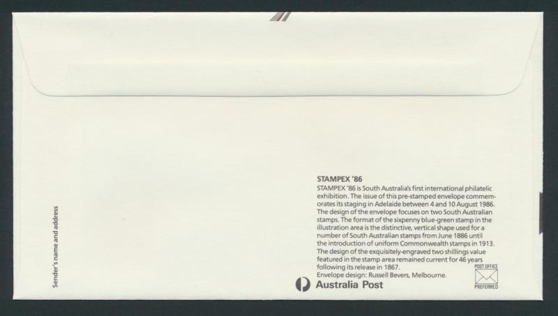 Australia PrePaid Envelope 1986 Stampex Adelaide