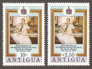 Antigua Scott 584-85 MNHOG - 1980 Queen Mother 80th Birthday Set - SCV $1.50