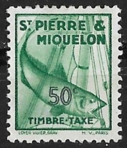 St. Pierre Miquelon # J37  Codfish  50c  1938  (1)  Unused VF