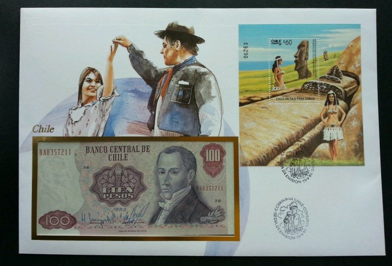 Chile Easter Island Heritage Giant Moai Statues 1986 FDC (banknote cover) *rare