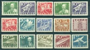 Sweden #248-262  Mint  F-VF H, NH  CV$271.90  High Values NH