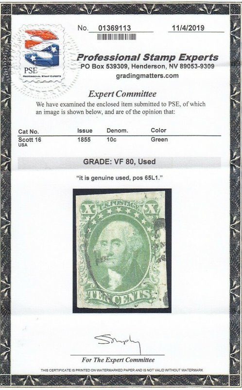 16 VF+ used neat cancel PSE cert grade 80 nice color cv $ 1700 ! see pic !