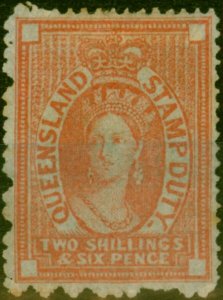 Queensland 1871 2s6d Vermilion SGF29 Fine Unused