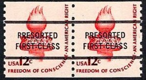 US 1816c MNH VF 12 Cent Liberty Torch Pre-Cancelled Pair Dull Gum CV $75