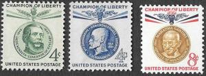 US Scott 1118,1147,1175 - Champions of Freedom - 3 Stamps - Unused - 1970