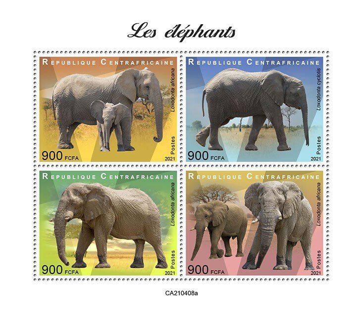 C A R - 2021 - Elephants - Perf 4v Sheet - Mint Never Hinged