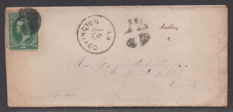 **US 19th Century Cover Scott #158, Covington, KY, 1/21/1870's? To Ohio