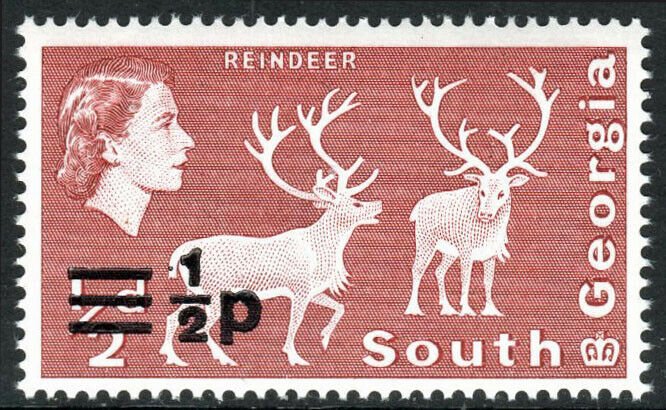 South Georgia 17a, Wmk. 314 upright, MNH. Definitive. Surcharged. Reindeer, 1973