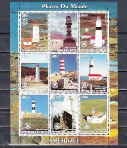 Benin, 2003 Cinderella issue. American Lighthouses on a sheet of 9. 