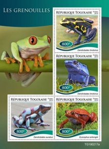 Togo - 2019 Frogs on Stamps - 4 Stamp Sheet - TG190217a